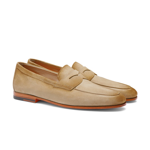 Santoni Handmade Penny Loafers  Beige Sand Leather Driving Shoes US 9.5 UK 8.5 Santoni Marlene Suede Penny Loafers - Bergdorf Goodman main image 4