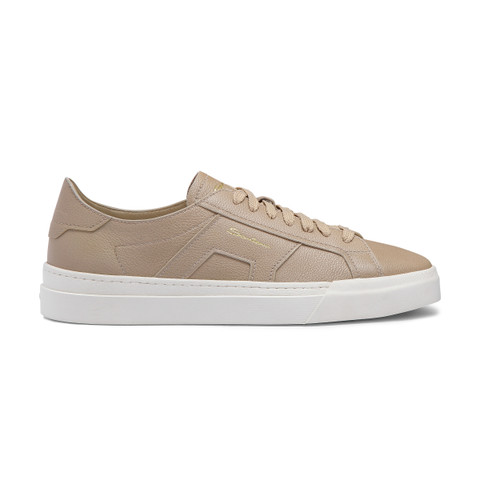 Shop Santoni Men's Beige Tumbled Leather Double Buckle Sneaker Natural