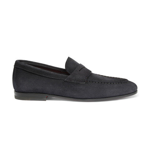 Men’s blue suede penny loafer | Santoni Shoes