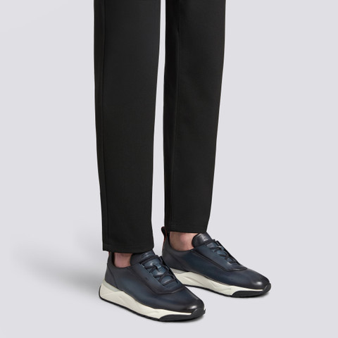 Men's blue leather sneaker | Santoni US