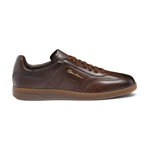 Shop Santoni Men's Dark Brown Leather Dbs Oly Sneaker